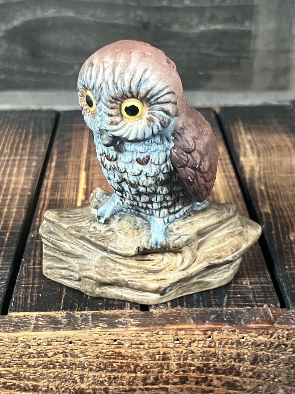 Vintage Ceramic 4” Burrowing Owl Figurine Figure Perched On A Branch